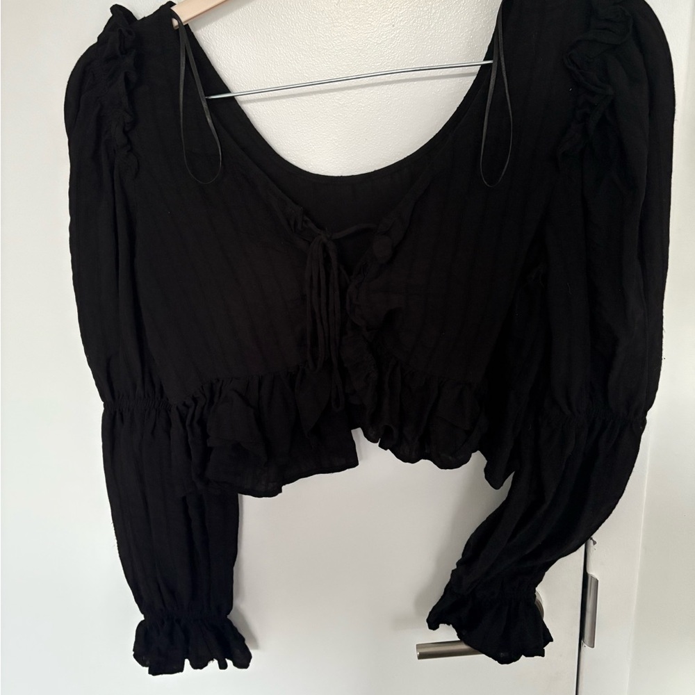 Topshop Black Ruffle Blouse - Picture 2 of 4